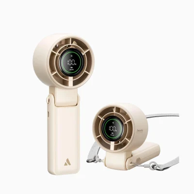 Catalogue Halo 02 màu kem giữ hai tư thế thẳng và gập của cùng mẫu màn hình viền xanh 100 phần trăm logo Aecooly hai điểm nối và dây xám