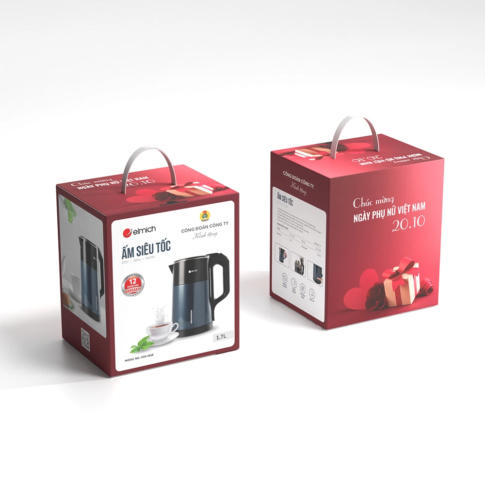 Hộp quà minh họa Elmich EDA0858 giữ lời chúc Ngày Phụ nữ Việt Nam 20.10 chữ Công đoàn kính tặng hình ấm và nhãn 12 tháng nguồn