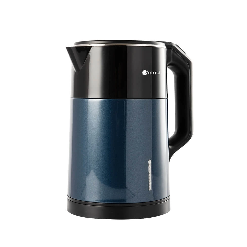 Tư liệu nguyên mẫu Elmich EDA0858 giữ logo Elmich trắng trên dải đen thân xanh navy chi tiết bạc dọc và đế đen