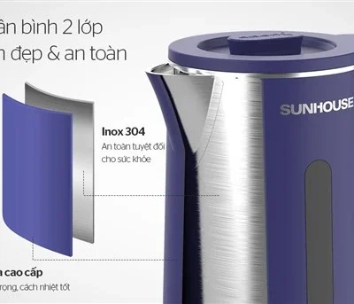 Hình quảng bá Sunhouse SHD1355 tách lớp thân giữ nhãn Inox 304 Nhựa cao cấp và toàn bộ chú thích của hãng