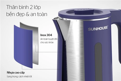 Hình quảng bá Sunhouse SHD1355 tách lớp thân giữ nhãn Inox 304 Nhựa cao cấp và toàn bộ chú thích của hãng