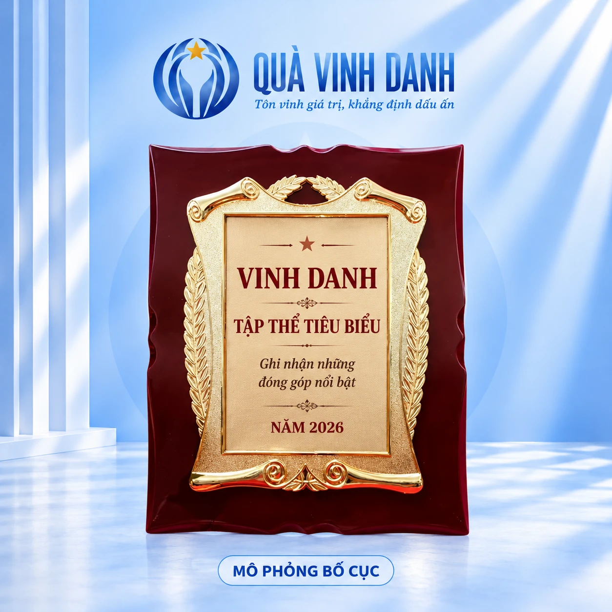 Mô phỏng bố cục chữ vinh danh tập thể tiêu biểu trên bảng mẫu 02, có nhãn mô phỏng rõ ràng