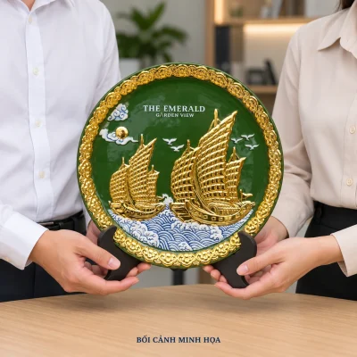 Bối cảnh minh họa trao đĩa thuyền buồm nền xanh, giữ nguyên hai thuyền và chữ tham chiếu theo nguồn