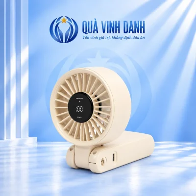 Minh họa Kalpen F17 màu kem gập đặt bàn trên nền Quà Vinh Danh không bục giữ màn hình AIRVOLUME 100 POWER khớp gập và cổng Type-C
