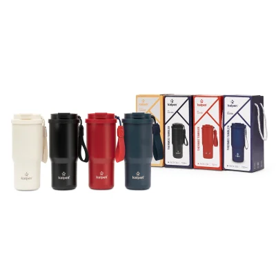 Ảnh catalog nguồn bốn màu ly Kalpen DA05 cạnh hộp giữ nguyên logo mã DA05 và dung tích 750ml