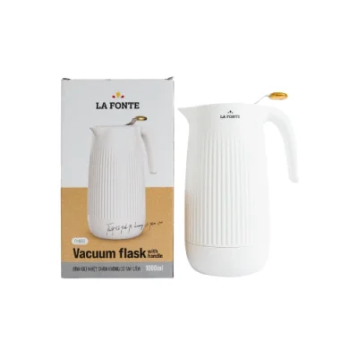Catalog phích La Fonte011655 trắng cạnh hộp giữ tên La Fonte mã011655 chữ Vacuum flask with handle và1000ml