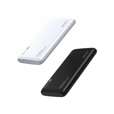Tư liệu catalogue TP-D094 trắng và đen giữ nguyên logo PISEN 10000mAh nhãn 10W và điểm LED để so màu
