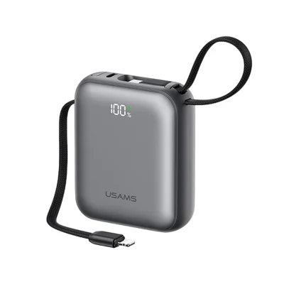 Catalogue USAMS CD258 PB86 xám giữ màn hình 100 phần trăm chữ USAMS dây đen dạng vòng và đầu Lightning toàn khung